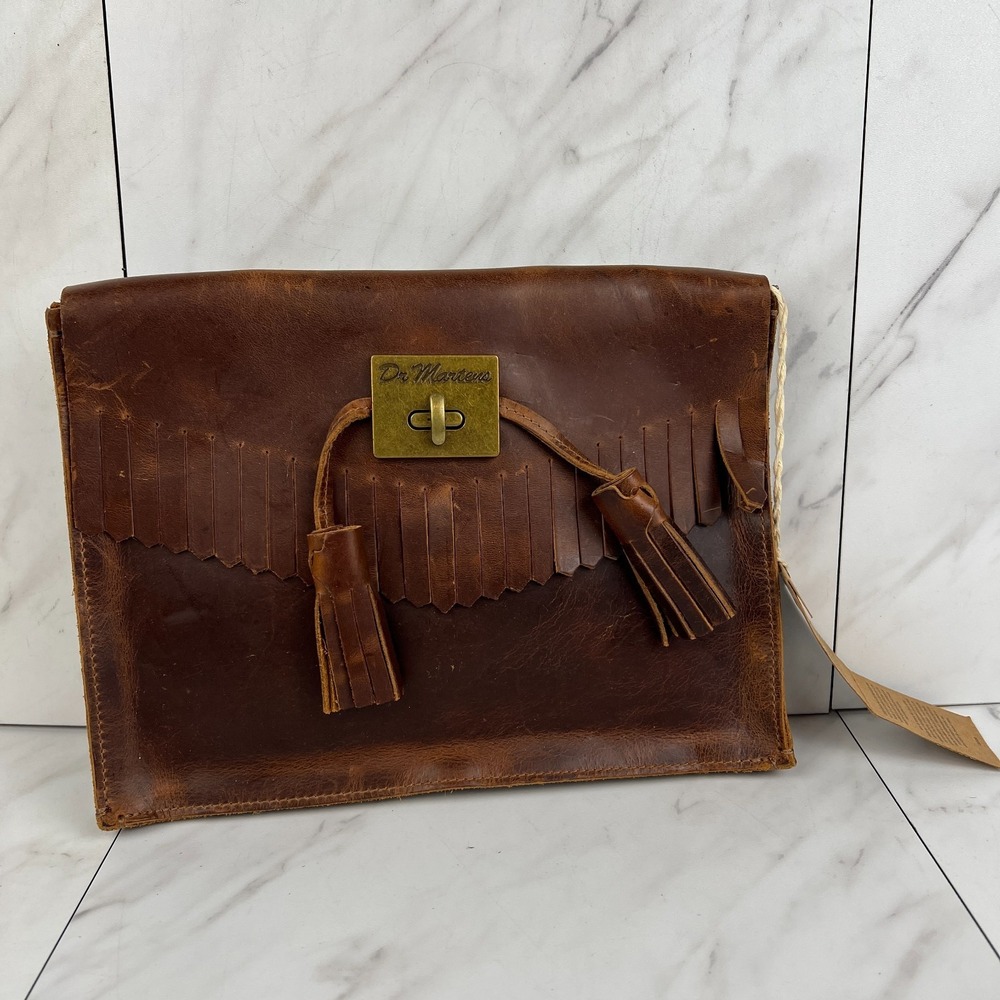 Dr. Doc Martens Fringe Genuine Leather Clutch Handbag Butterscotch Brown Bag